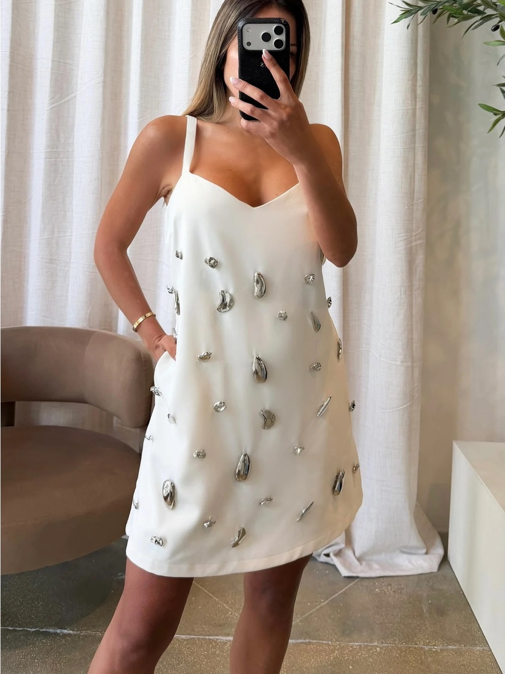 White Mini Dress with Silver Embellished